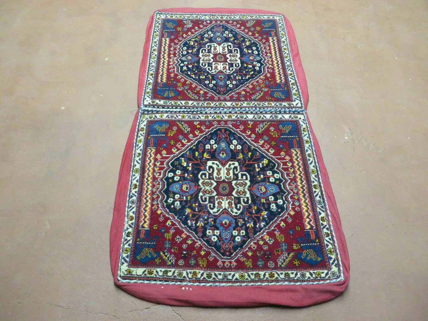 Turkish Floral Wool Rug Pillow Cover Antique Handmade Two Piece Cushion