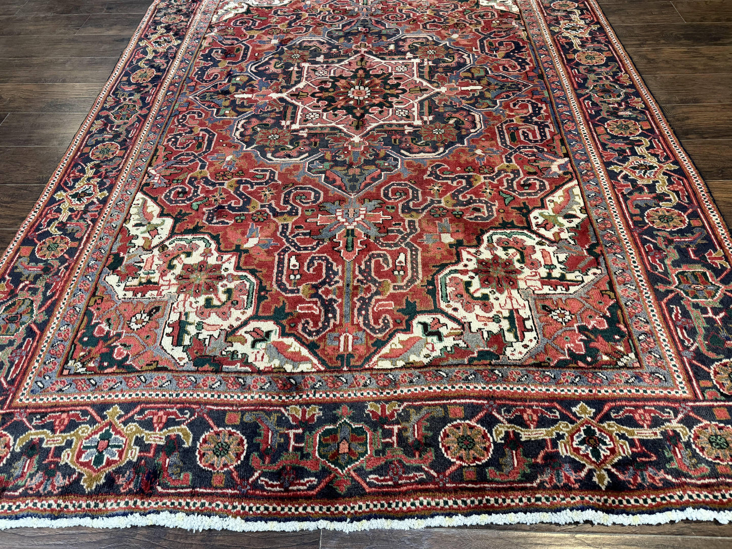 Heriz Rug 6 Foot 6 In By 9 Foot 3 In Wool Persian Carpet With Geometric Medallion