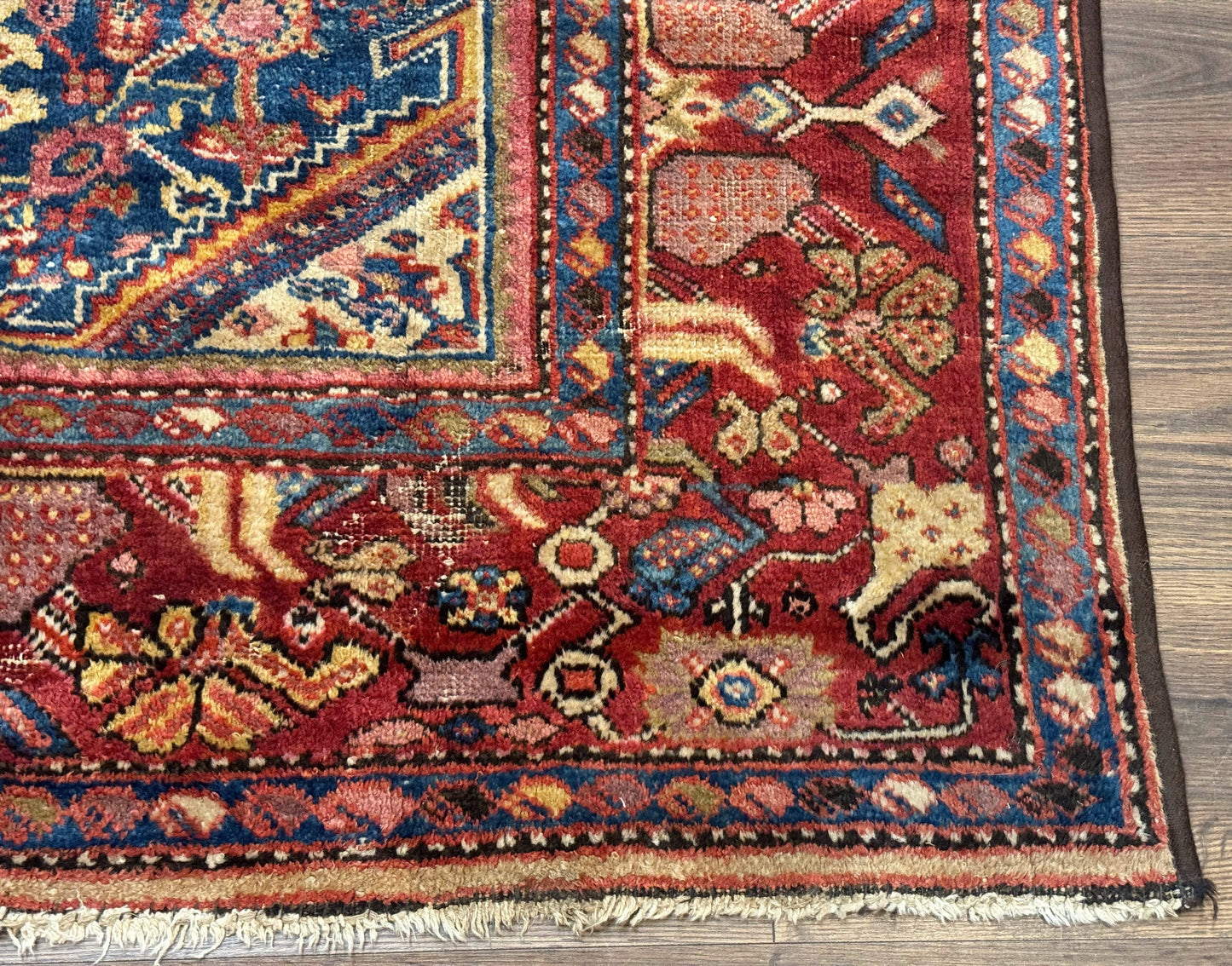 Antique Persian Rug 4x7, Blue and Red Malayer Carpet, Rare