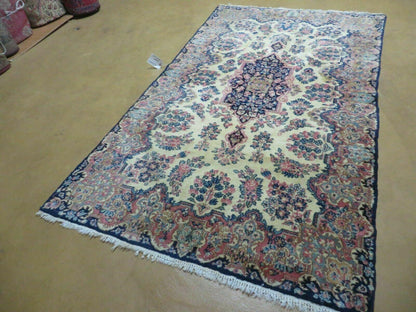 Antique Persian Kirman Rug Hand Knotted Wool Floral Medallion Carpet 3 9 By 6 6