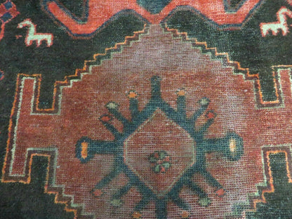 Antique Wool Rug Hand Made From India Geometric Oriental Tribal Red 603 4 By 8 Feet