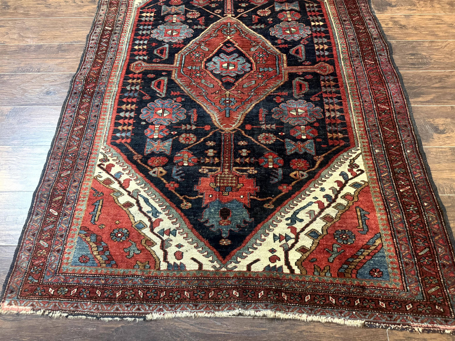 Antique Persian Bidjar Rug 5x6, Navy Blue and Red, Persian Tribal Rug