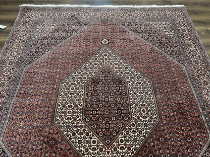 Persian Bidjar Rug 7x8 Ft Hand Knotted Wool Herati Mahi Ivory Red Navy Blue