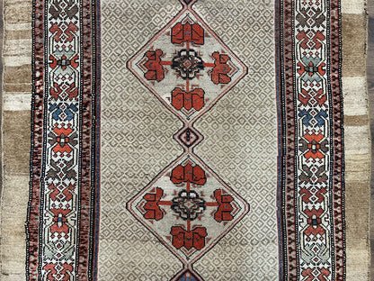 Rare Persian Sarab Tribal Runner Rug 4 By 10 Antique Geometric Medallions Camel Hair