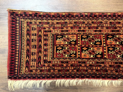 Antique Persian Turkoman Mafresh Rug 1x4, Wool, Tribal Collectible