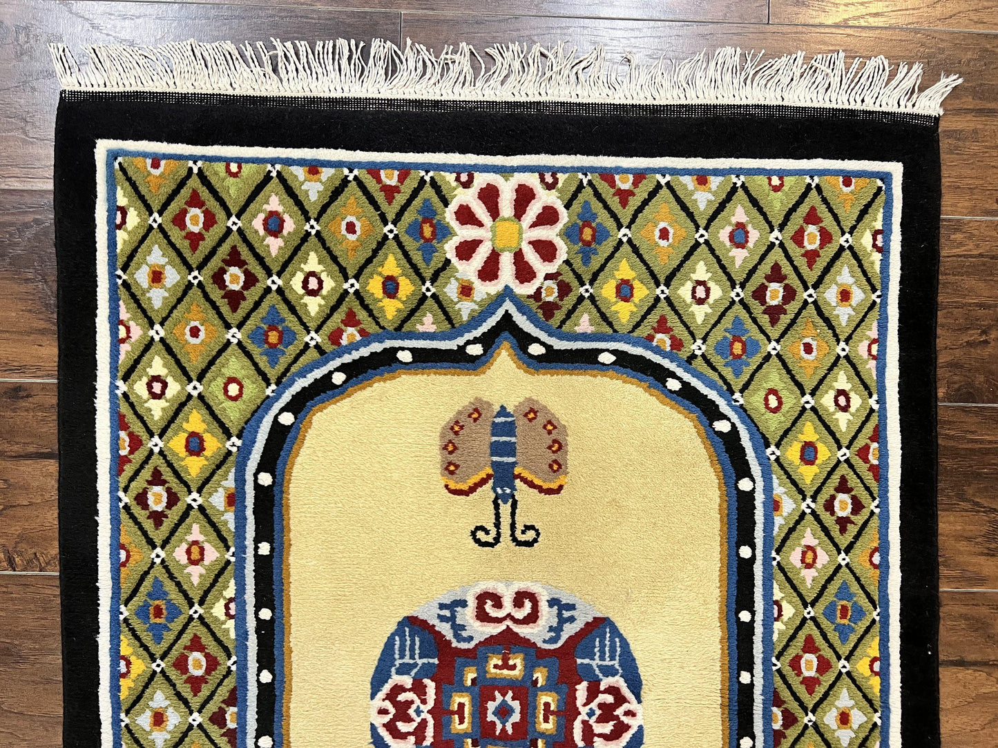 Chinese Wool Rug 3x6 Hand Knotted Vintage Peking Butterflies Art Deco