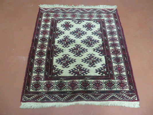 Vintage Turkoman Bokhara Yamud Wool Rug 3 By 3 Foot Hand Knotted Full Pile