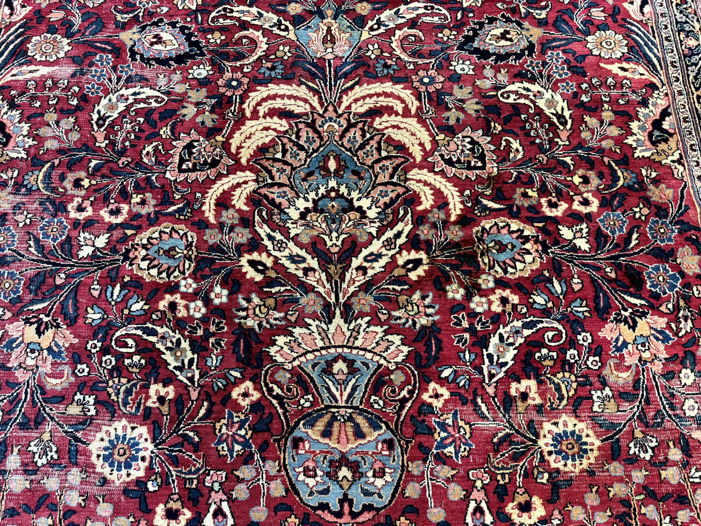 Antique Persian Mashad Rug 10x12 Hand Knotted Signed By Master Weaver Red Ivory Wool