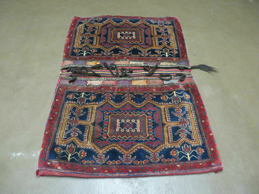 Antique Turkish Saddle Bag Rug Hand Made Tribal Wool 1950s Decor