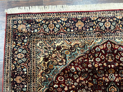 4x6 Silk Rug, Very Fine 650 KPSI, Silk Persian Carpet, Red, Floral Medallion, Sino Persian