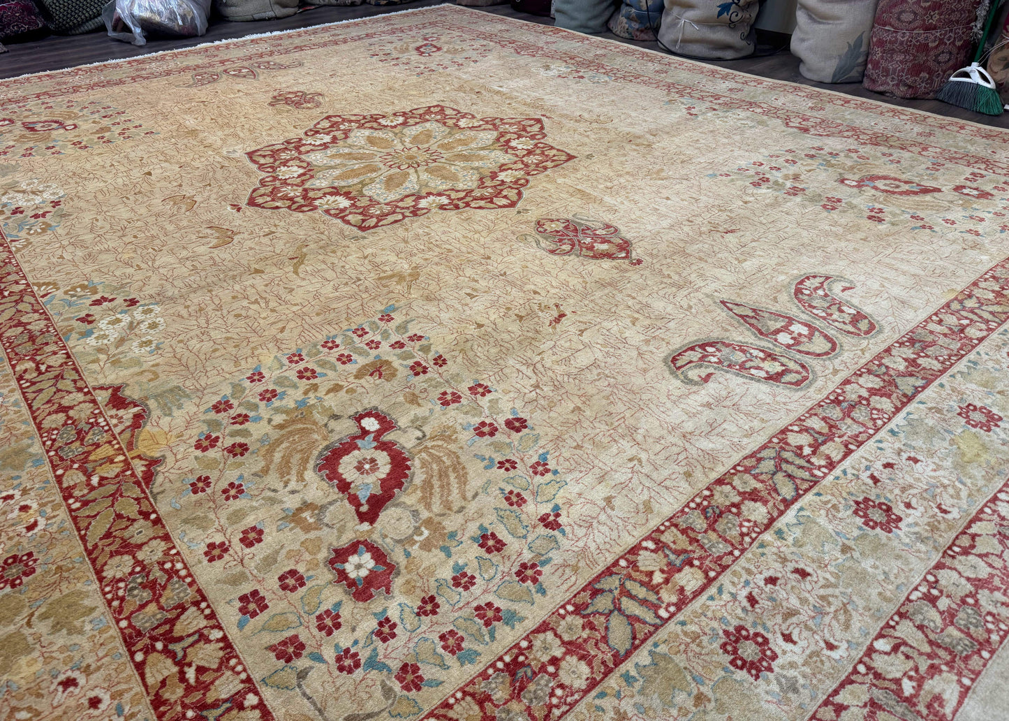 Palace Size Pak Persian Rug 13x17, Haji Jalili Design, Beige and Rust, Wool Hand Knotted, Fine 260 KPSI