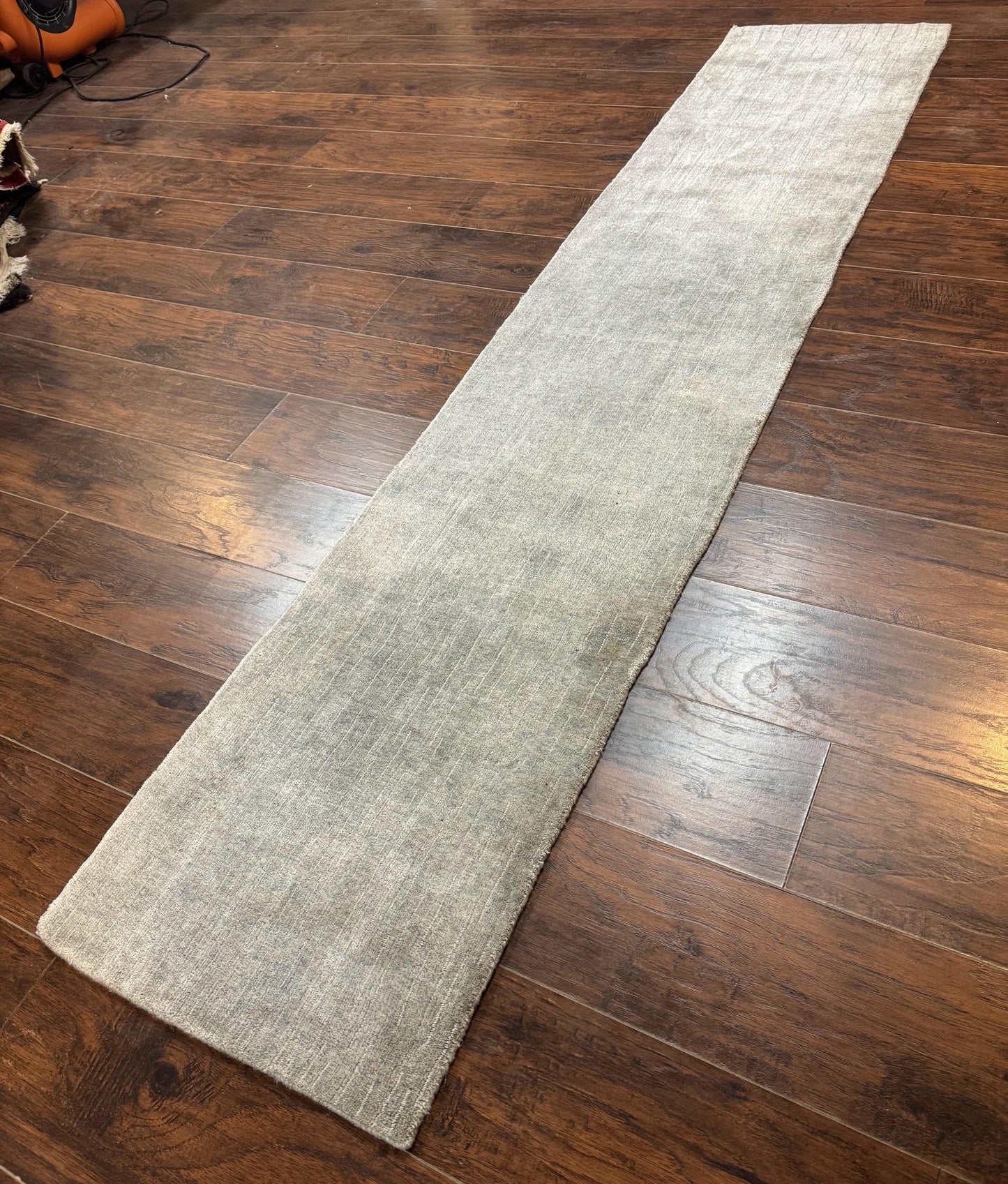 Tibetan Runner Rug Modern Wool And Silk Highlights Gray Silver Hallway Kitchen Narrow Runner