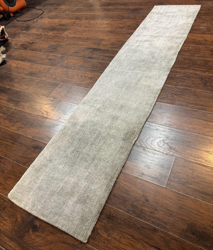 Tibetan Runner Rug Modern Wool And Silk Highlights Gray Silver Hallway Kitchen Narrow Runner