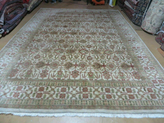 Handmade Wool Rug 8Ft 5In By 11Ft 8In Agra Floral Oriental Tea Washed