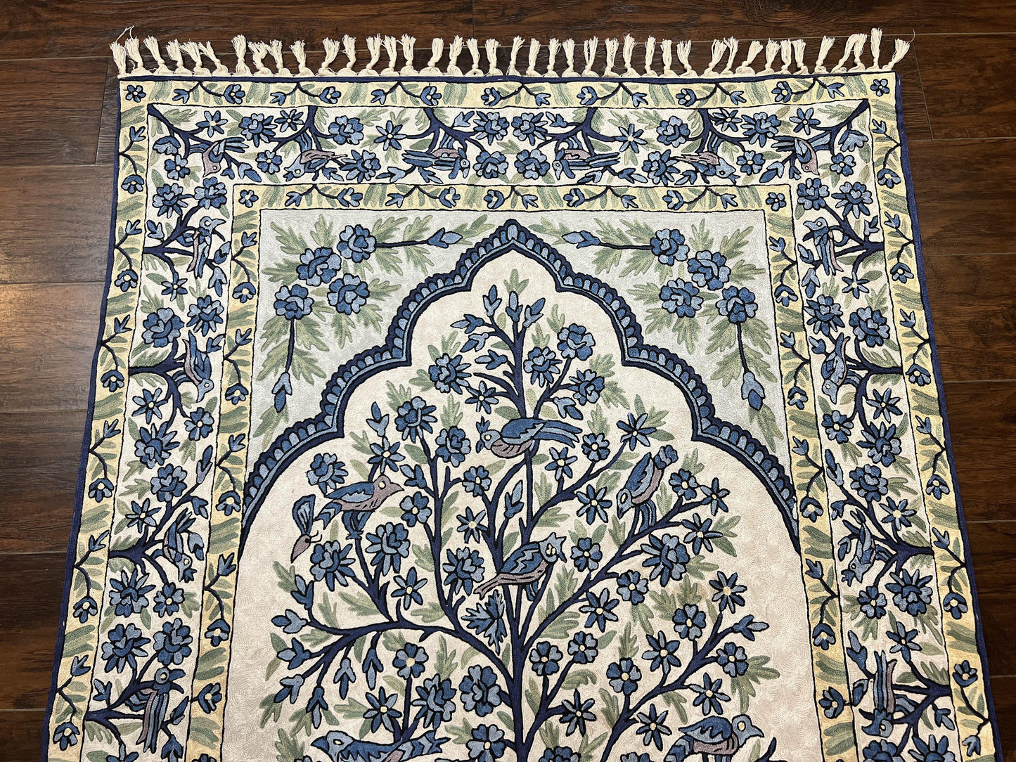 Tree Of Life Rug Indian Hand Stitched Silk On Cotton Vintage 4x6 Wall Hanging