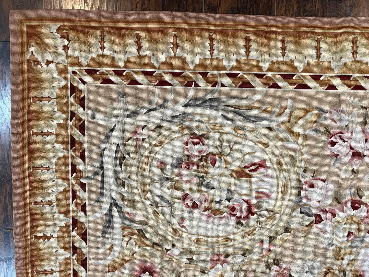 Aubusson Rug 9x12 Savonnerie Wool Floral Handmade European Area Rug