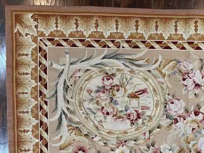 Aubusson Rug 9x12 Savonnerie Wool Floral Handmade European Area Rug