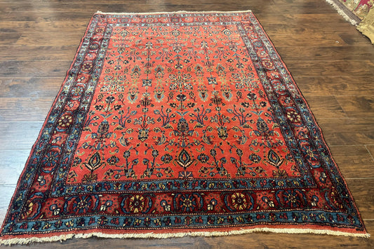 Antique Persian Tribal Rug Hand Knotted Wool Area Rug 5x6.6 Tomato Red