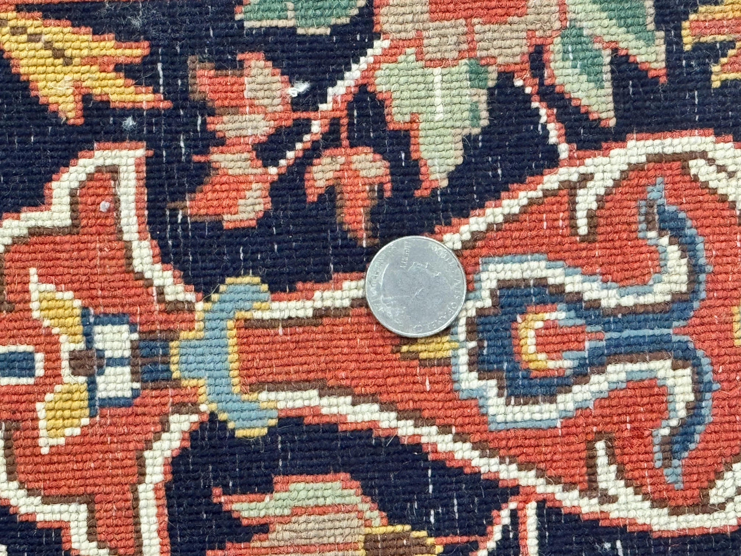 Indo Persian Rug 7x10 Vintage Handmade Wool Carpet Floral Medallion Red And Midnight Blue