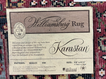 Karastan Rug 6x9, Williamsburg Herati #558, Wool Karastan Carpet, Vintage Karastan Persian Area Rug, Wool Pile