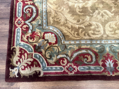 Tibetan Aubusson Rug 6x9, Gold-Beige, Soft Wool Pile, Handmade