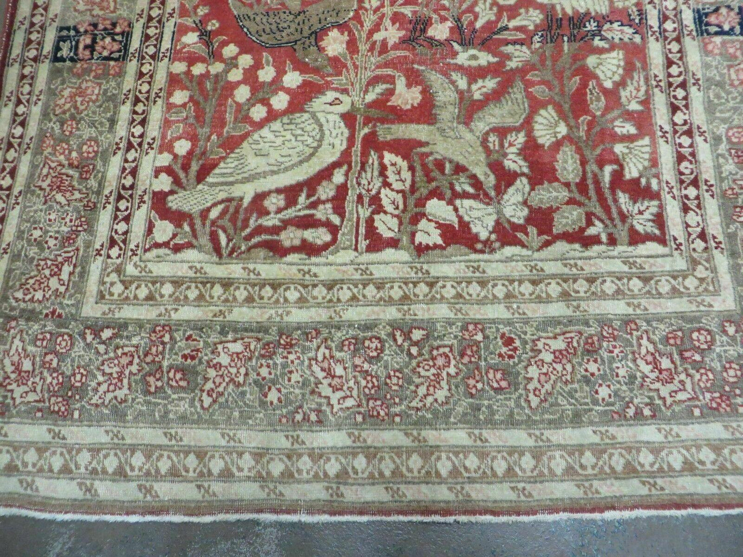 Antique Handmade Turkish Tree Of Life Wool Rug With Birds Red 4x6 Ft