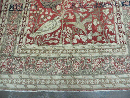 Antique Handmade Turkish Tree Of Life Wool Rug With Birds Red 4x6 Ft