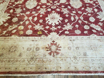 Hand Knotted Peshawar Wool Rug 8x10 Floral Oriental Red Beige