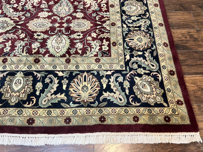 Indo Persian Rug 10x14, Floral Allover, Maroon, Handmade Hand Knotted VIntage Wool Rug, Large Oriental Carpet
