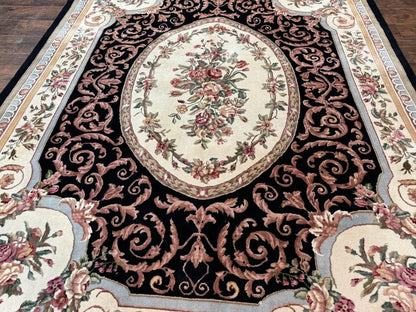 Aubusson Rug 8x10 Handmade Wool Pile Floral European Design