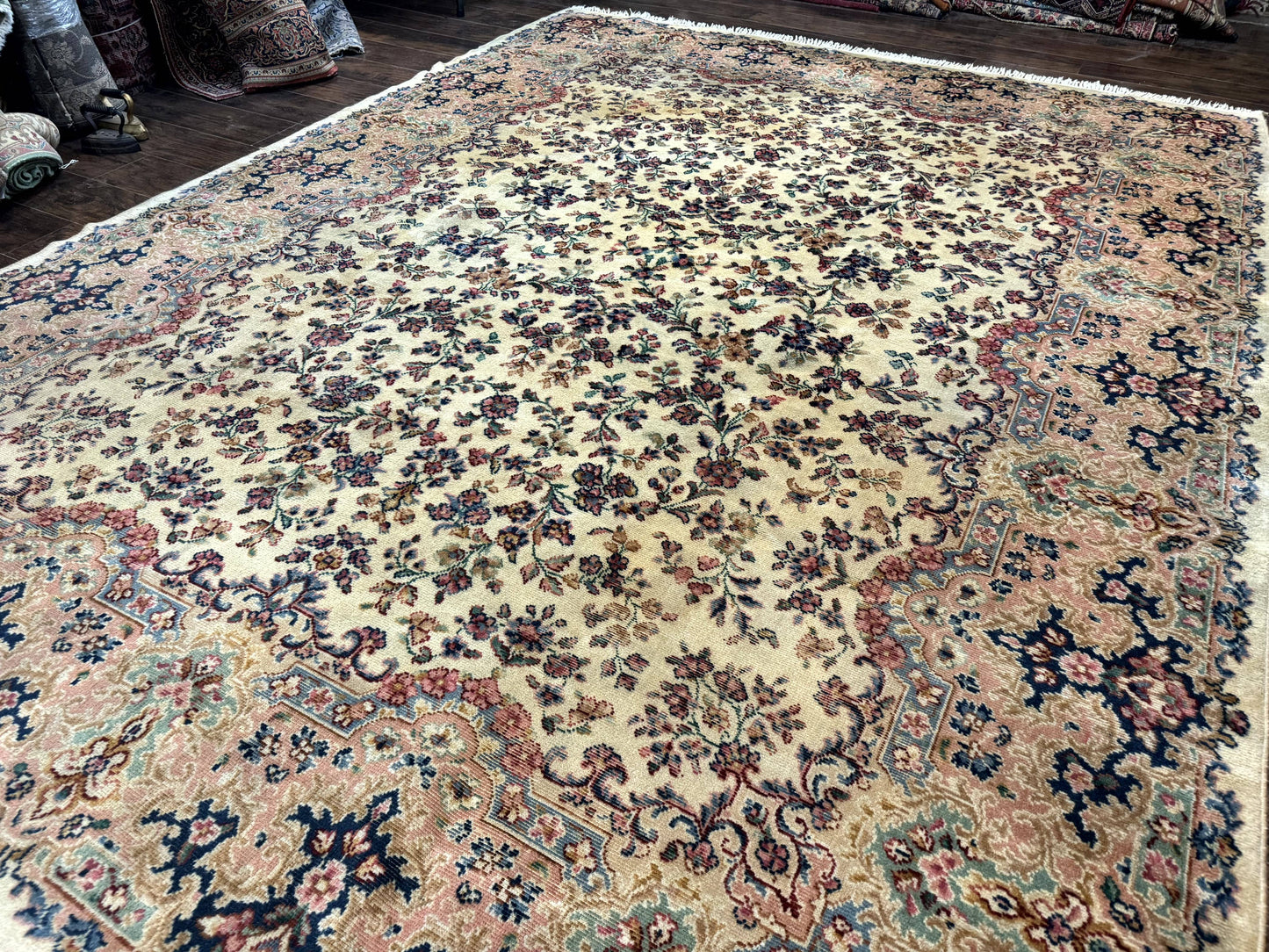 Karastan Kirman Wool Rug Antique 8.8x12 Lanamar Floral Ivory