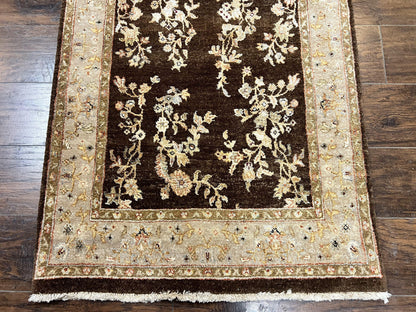 Peshawar Runner Rug 3 x 20, Wool Hand Knotted Vintage Pakistani Carpet, Brown & Taupe, Chobi Mahal Floral Rug, Extra Long Hallway Runner