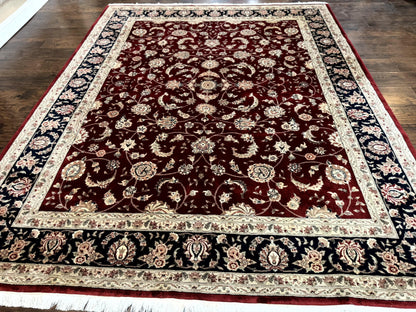 Maroon Persian Area Rug 8x10, Floral Allover, Pak Persian, Wool and Silk Highlights, Traditional Oriental Carpet