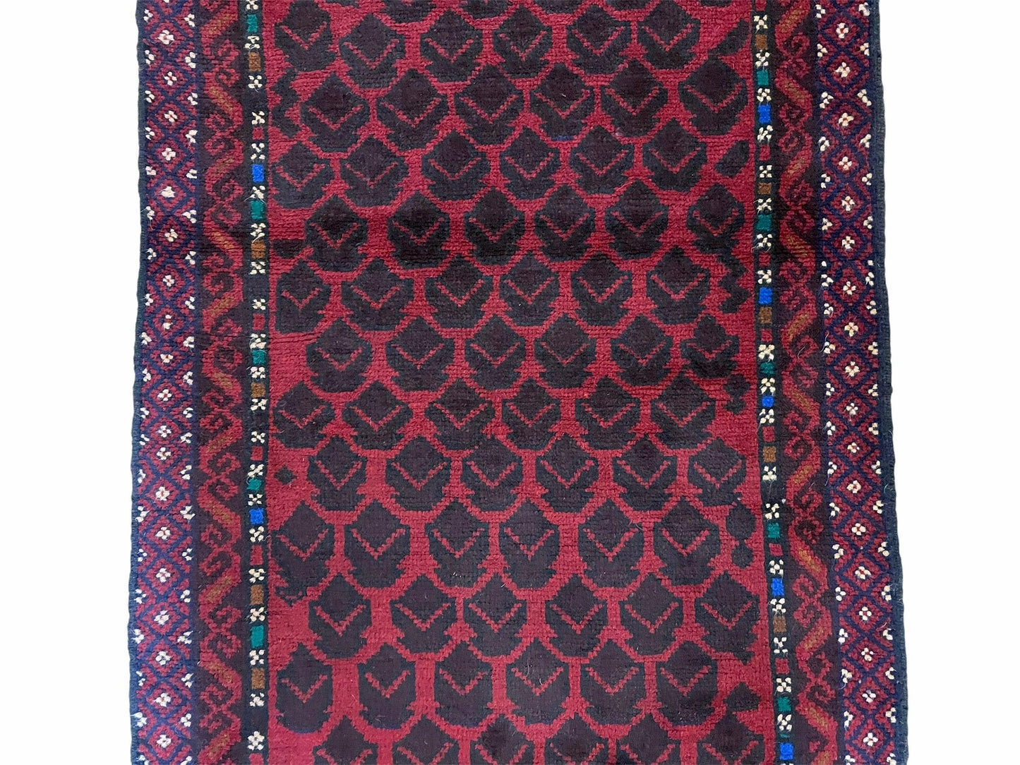 Balouchi Rug Vintage Handmade Wool Afghan Area Rug Red Blue 2 Ft 8 In By 4 Ft 6 In