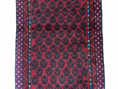 Balouchi Rug Vintage Handmade Wool Afghan Area Rug Red Blue 2 Ft 8 In By 4 Ft 6 In