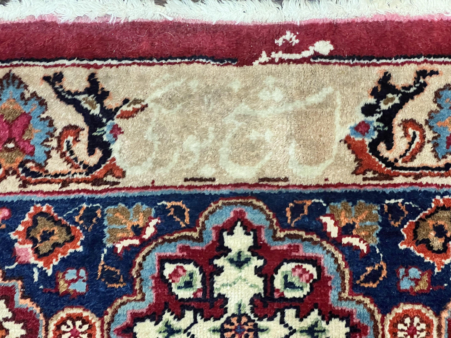 Signed Persian Mashad Rug 8x10, Wool Oriental Carpet, Semi Antique Rug, Hand Knotted, Traditional, Red, Floral Allover,