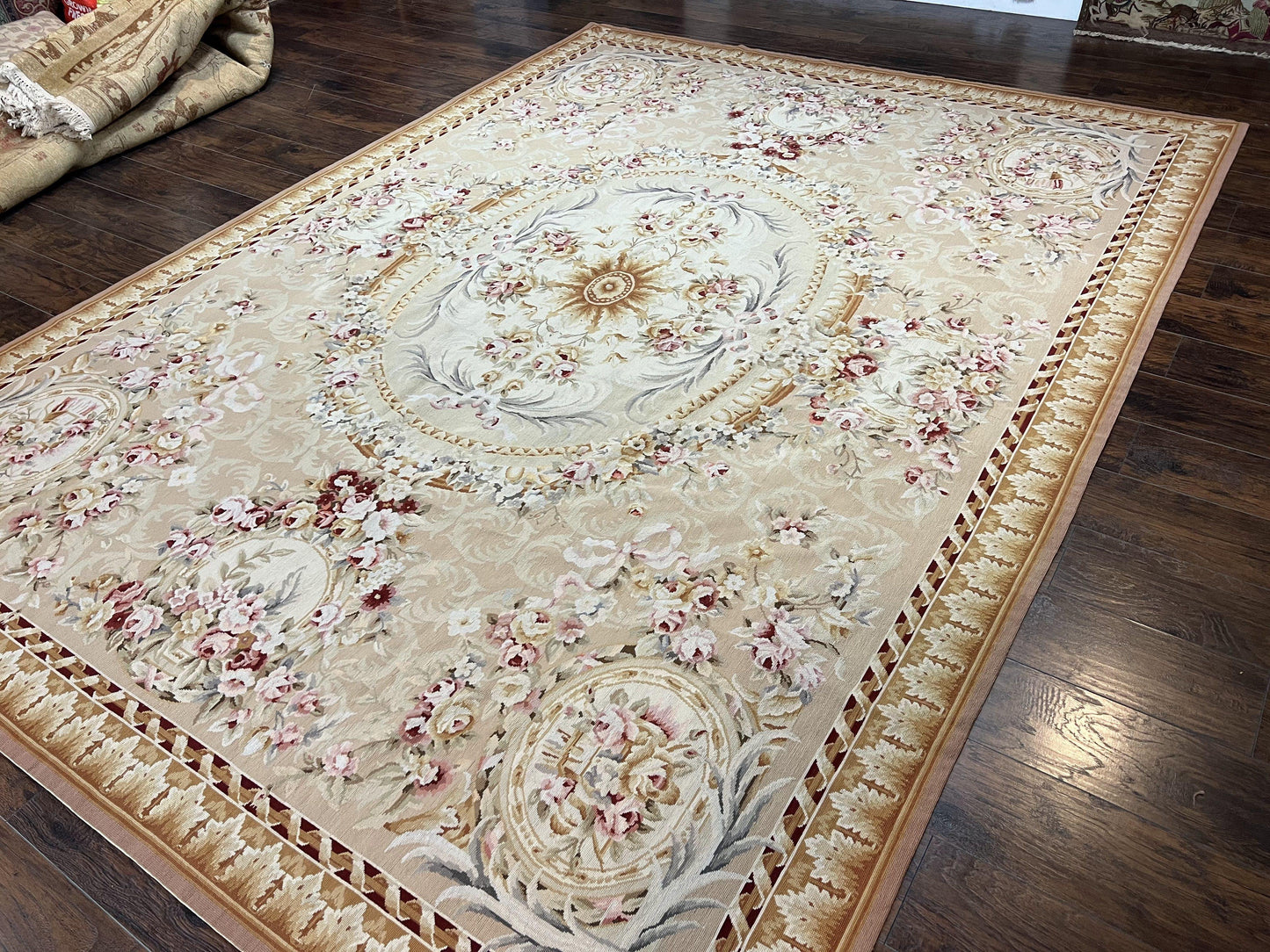 Aubusson Rug 9x12 Savonnerie Wool Floral Handmade European Area Rug