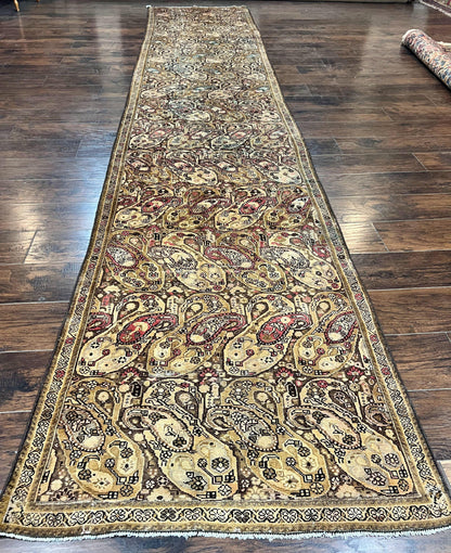Antique Persian Malayer Runner Rug 3x16, Repeated Boteh Paisley Design, Rare Rug, 1920s Antique Oriental Carpet, Wool Handmade Hand Knotted 3 x 16 ft Rug