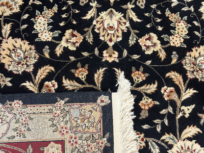 Sino Persian Rug 9x12 Hand Knotted Wool Silk Highlights Allover Floral Black And Dark Red