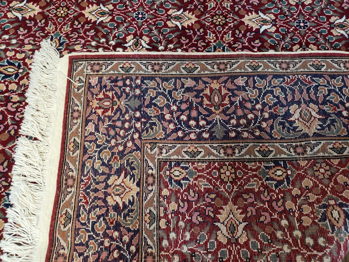 Vintage Turkish Sivas Area Rug 6x9 Hand Knotted Wool Red And Midnight Blue Floral Oriental Carpet