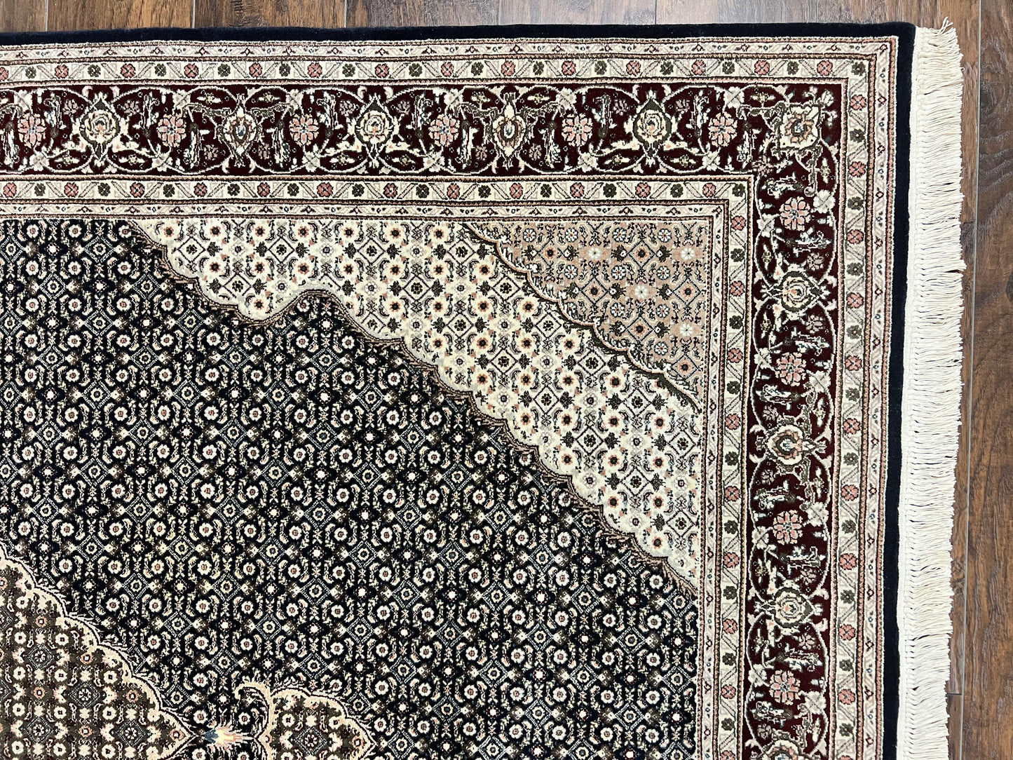 Sino Persian Rug 6x9, Herati Pattern, Vintage Handmade Hand Knotted Wool Oriental Carpet, Fine 6 x 9 Rug, Traditional Rug, Dark Blue Rug