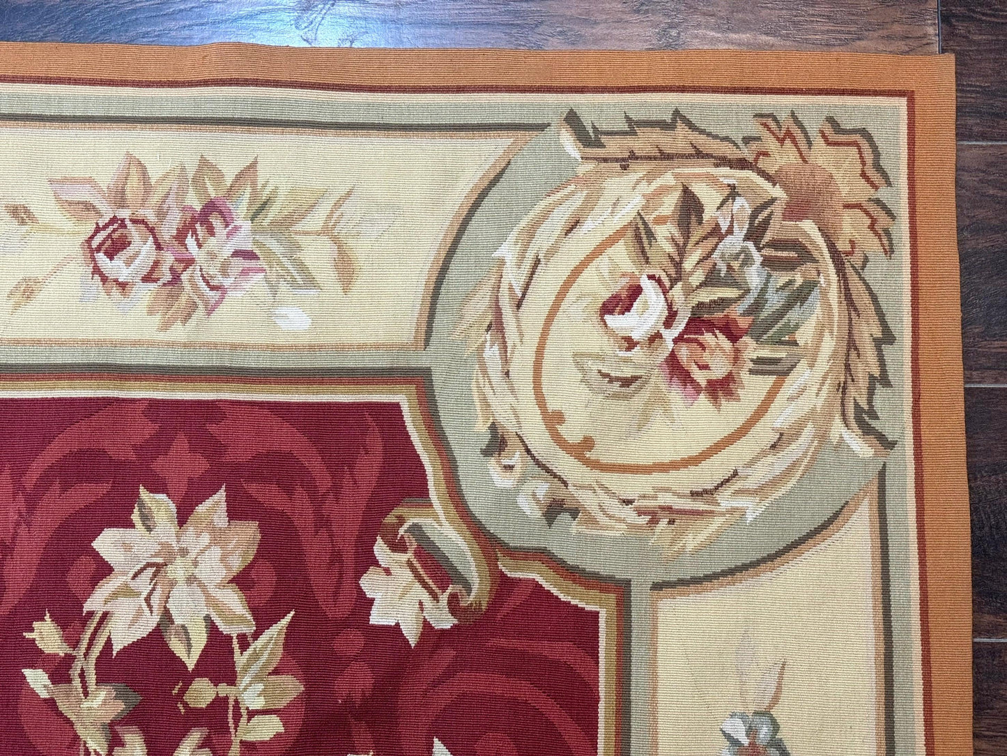 Aubusson Rug 4x6 Red Floral European Design Vintage Wool Handwoven