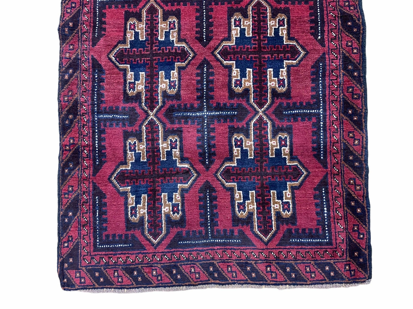 Baluchi Rug 3x5 Vintage Handmade Afghan Tribal Wool Rug Red Beige Blue