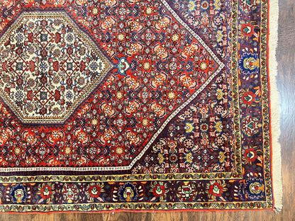 Persian Bidjar Rug 4x6 Handmade Wool Oriental Carpet With Herati Mahi Pattern Vintage Red