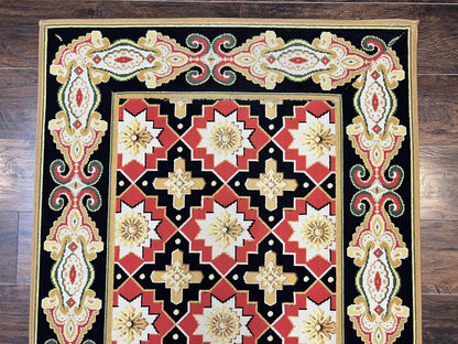 Vintage Runner Rug Long Hallway Wool Panel Design Red Black Ivory Tan European Style