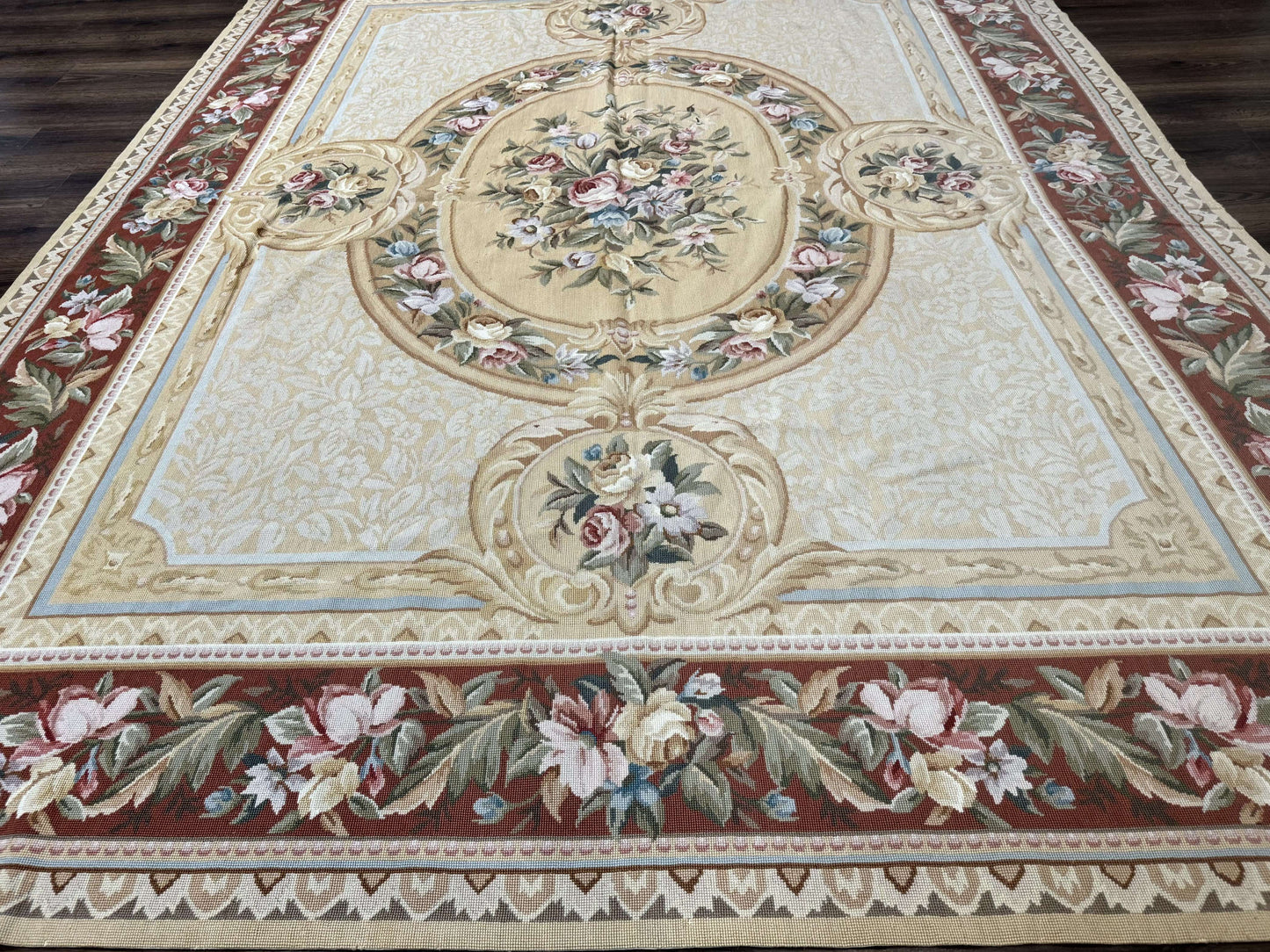 Needlepoint Rug 8x10 Aubusson Savonnerie European Floral Elegant Handwoven Wool Carpet