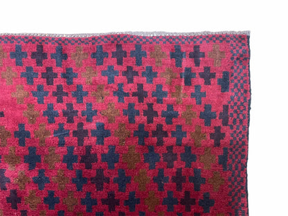 Balouchi Rug Vintage Handmade Tribal Wool Rug Red Beige 2 Feet 10 Inches By 4 Feet 8 Inches