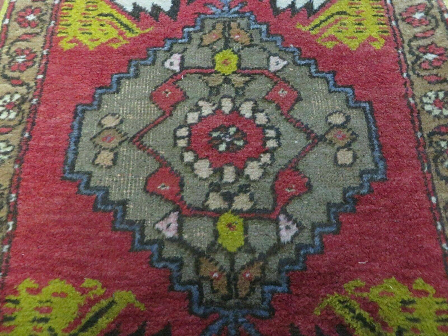 Antique Turkish Oushak Wool Rug Yastik 20 by 38 Inches Handmade