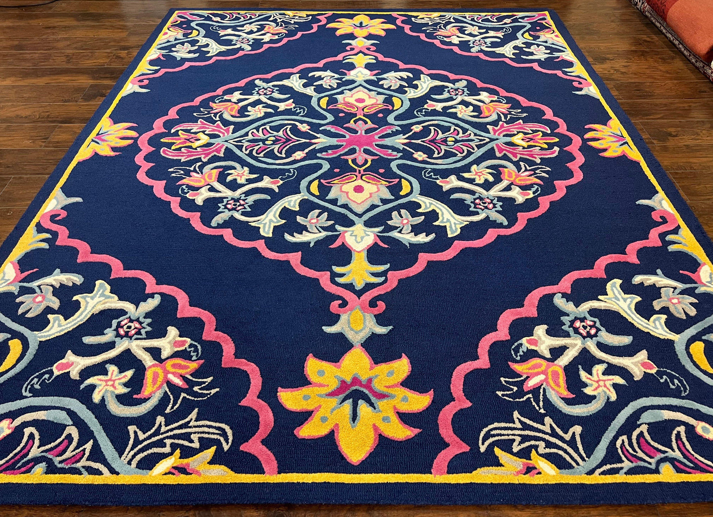 Safavieh Belagio Wool Rug 8x10 Navy Pink Yellow Floral Modern Area Rug