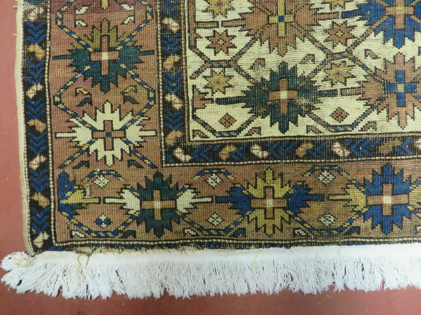 Antique Caucasian Shirvan Kazak Wool Rug Snowflake Design 4x5 Feet